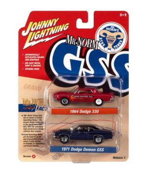 JLPK019A-1 - DODGE 330 1964 rosso e DODGE Demon GSS 1971 blu - Mr. NORM - dalla serie TWIN PACK 2022 in blister