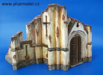 PLS006 - Miniatura facciata di chiesa in rovina da assemblare e dipingere dimensioni 21 x 17 x 17 cm per diorama